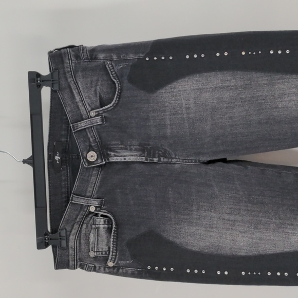 7 FOR ALL MANKIND super skinny dark gray black western studded jeans - Picture 2 of 8